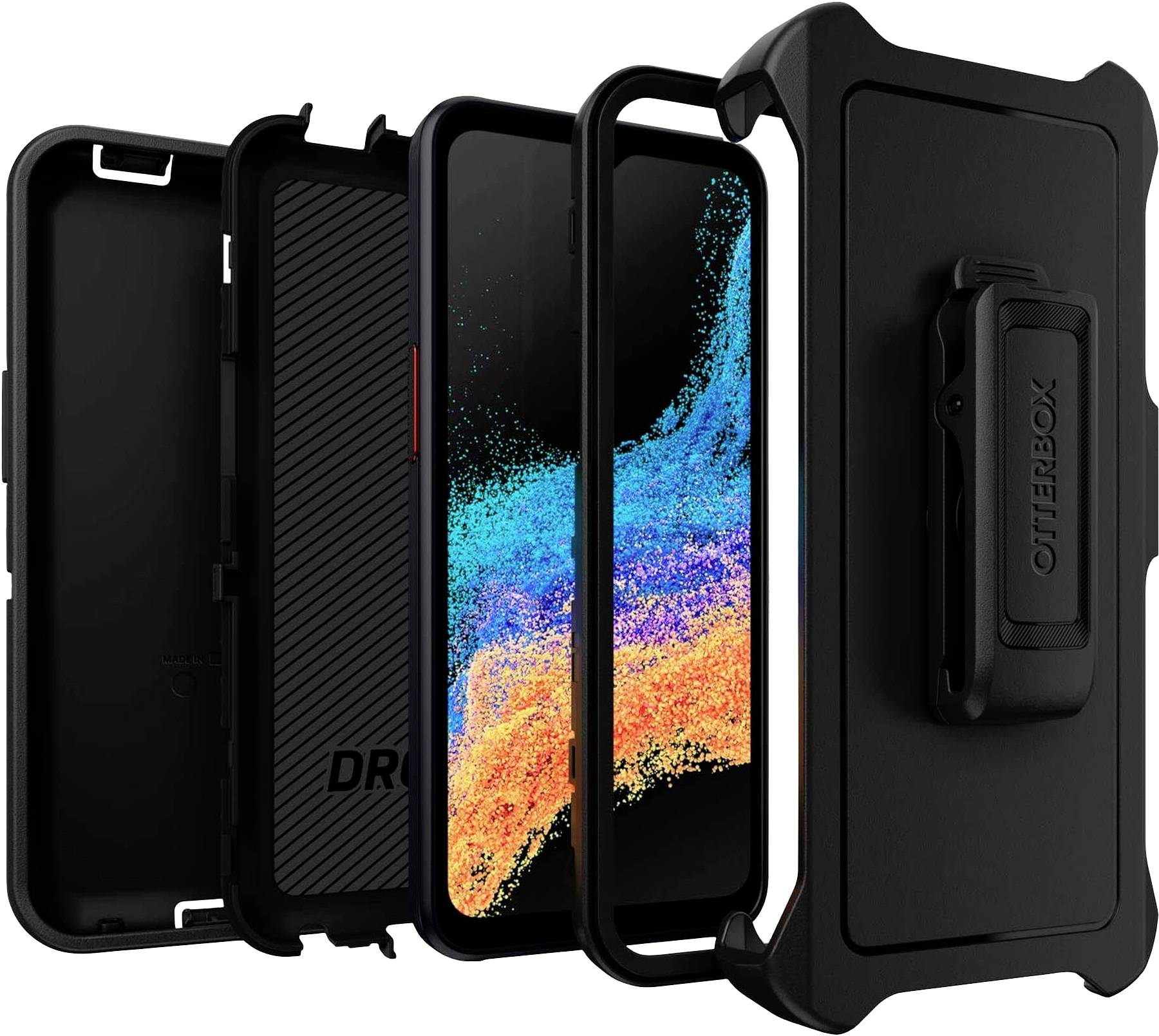 A mobile phone case with multiple layers: inner shell, outer shell, and belt clip. It provides robust protection and shock resistance.