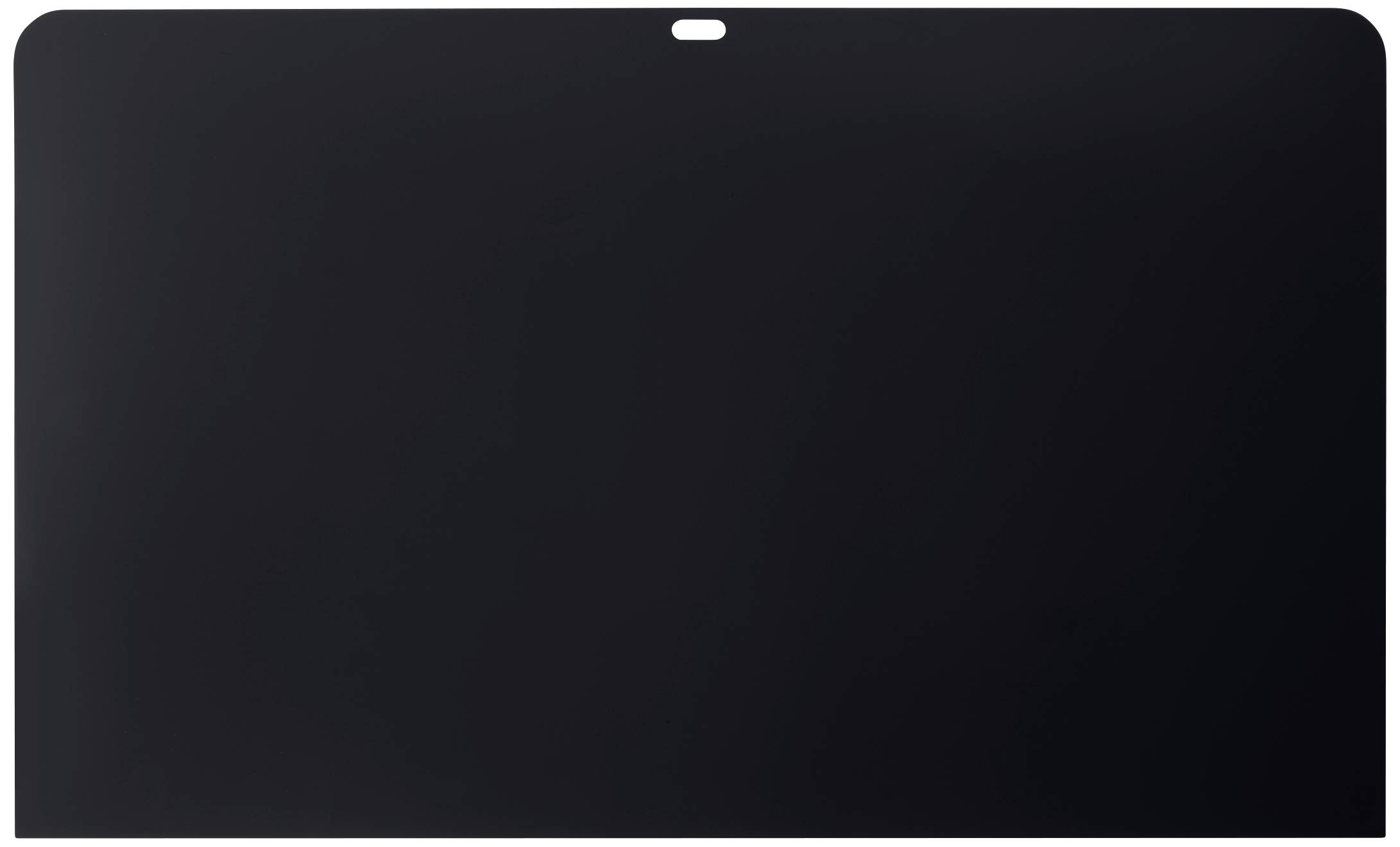 A black screen with a small oval cutout at the top centre.
