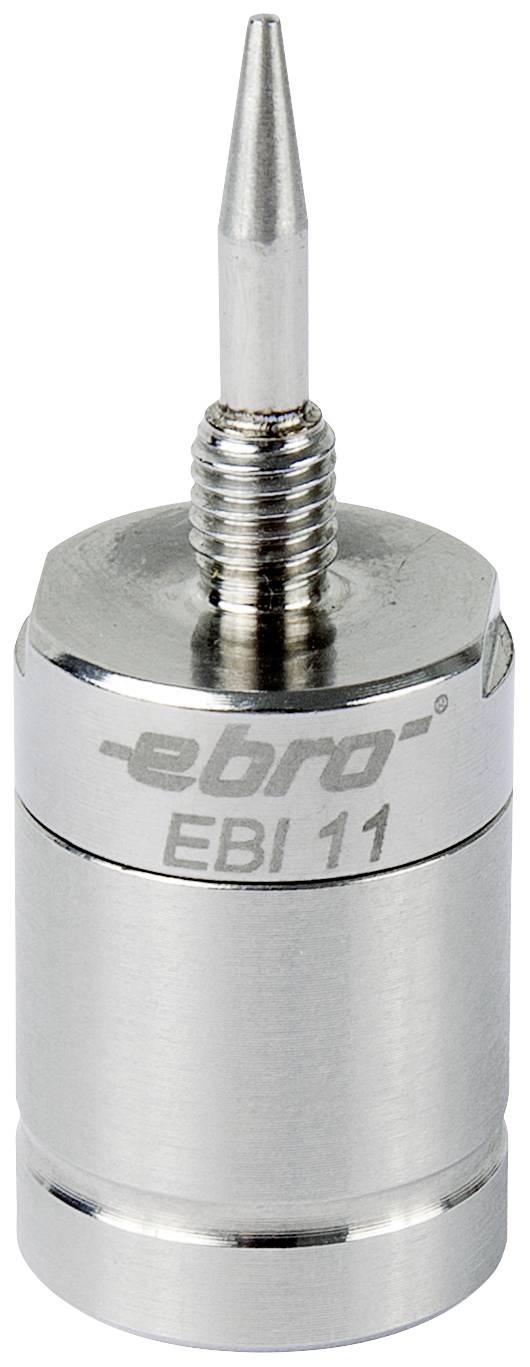 {Image of a metallic temperature data logger named EBI 11 by ebro. The logger has a pointed tip and is used for measurement.}