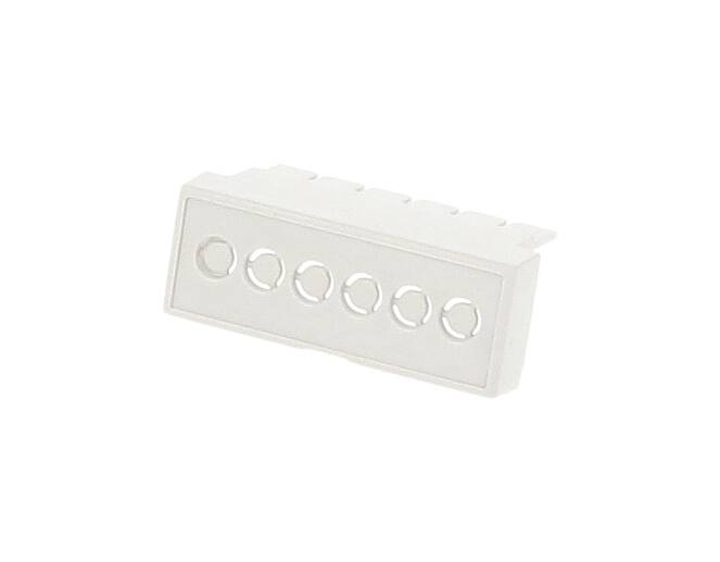 White six-pole electrical connector, rectangular, front view.