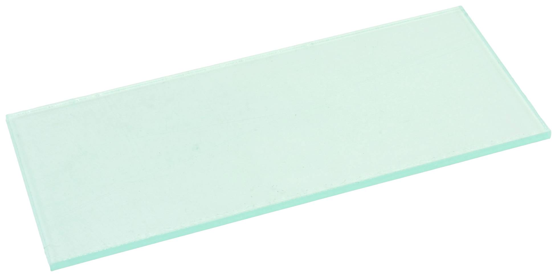 Rectangular glass plate in a light green shade, flat and thin.