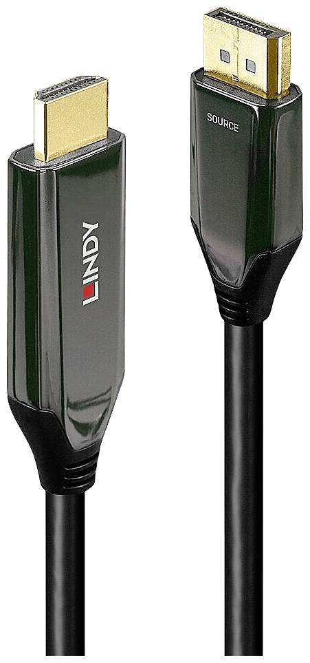 'HDMI cable with two black plugs and a golden contact surface. One of the plugs is labelled 'SOURCE'.'