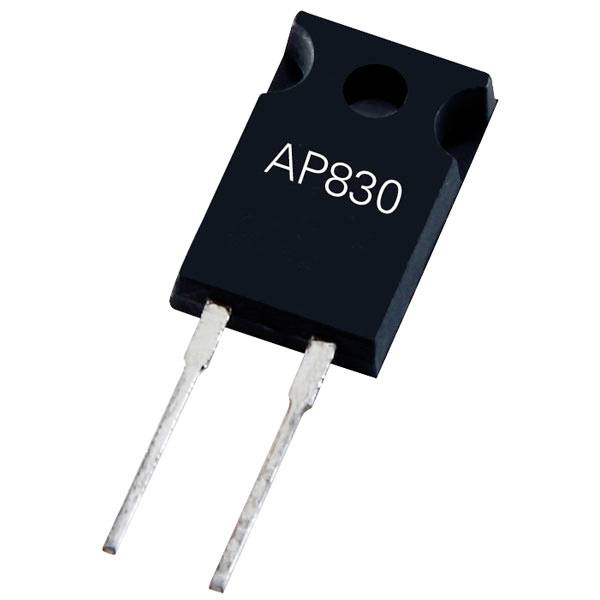 A black semiconductor chip marked 'AP830', fitted with two metal terminals, electronic component.