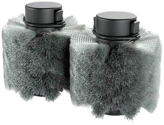 Two grey cleaning brushes with dense bristles, suitable for industrial machine cleaning. They are cylindrical and placed side by side.