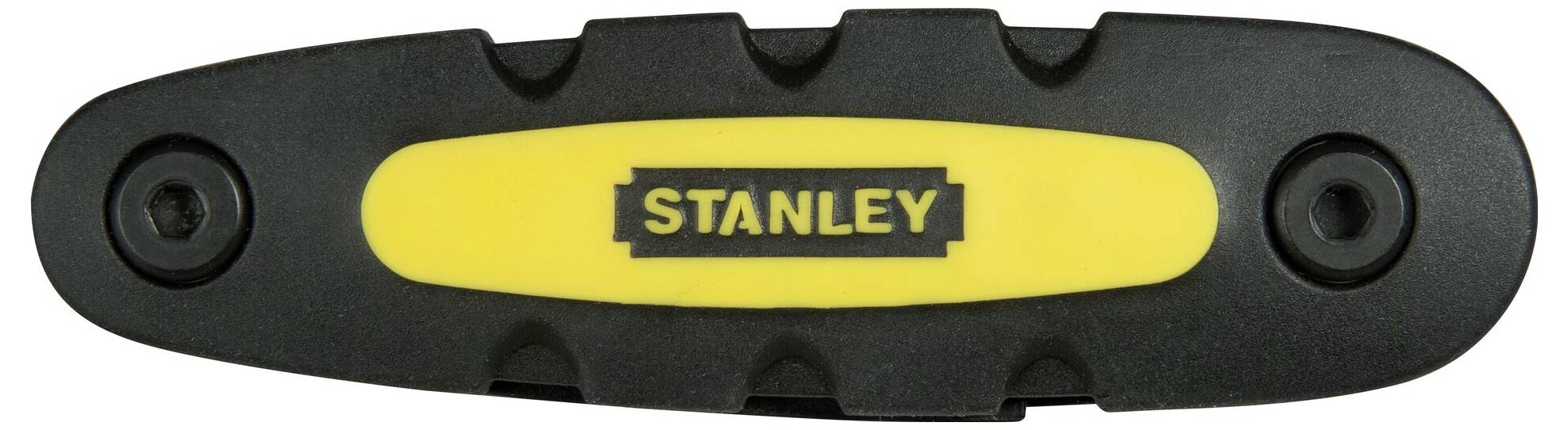 Black and yellow Stanley multi-tool handle with distinctive logo in the centre.