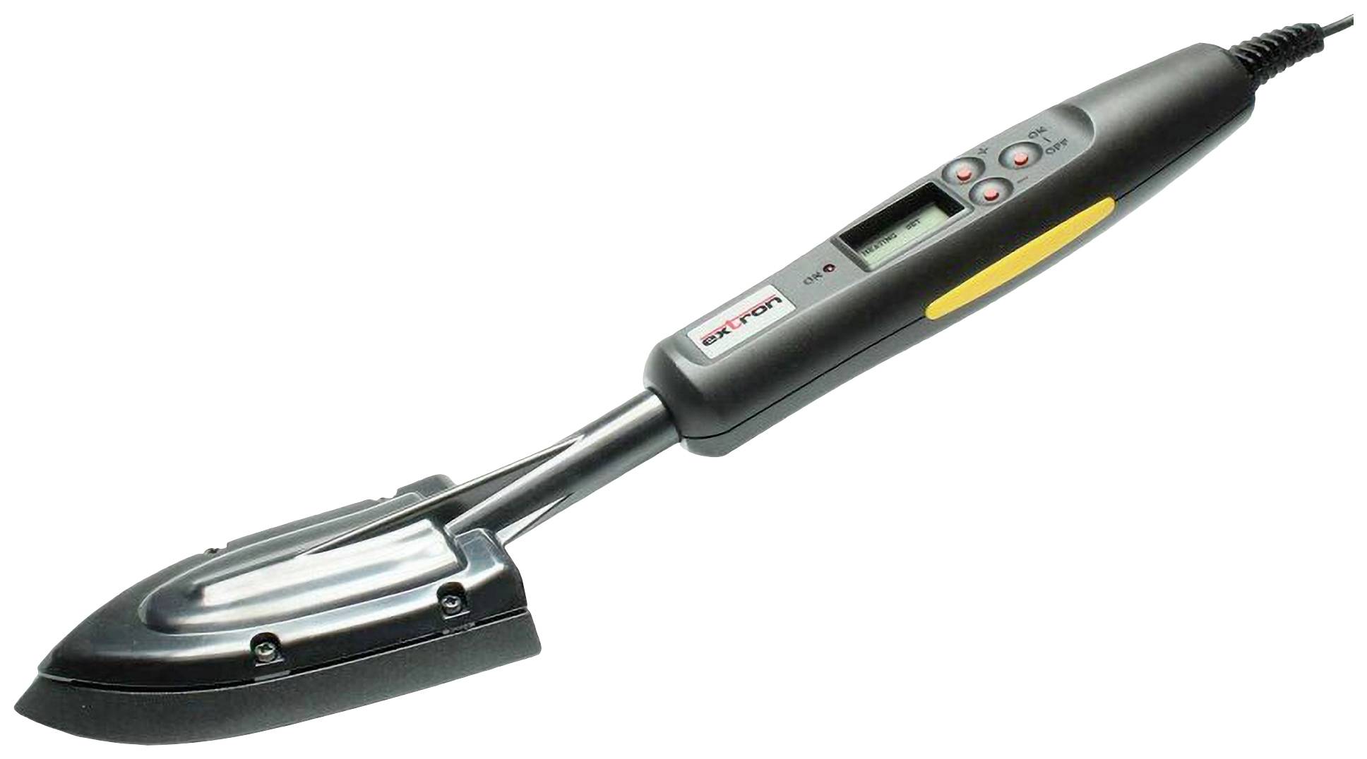 Electric wax iron with digital display and temperature control, suitable for applying ski wax.
