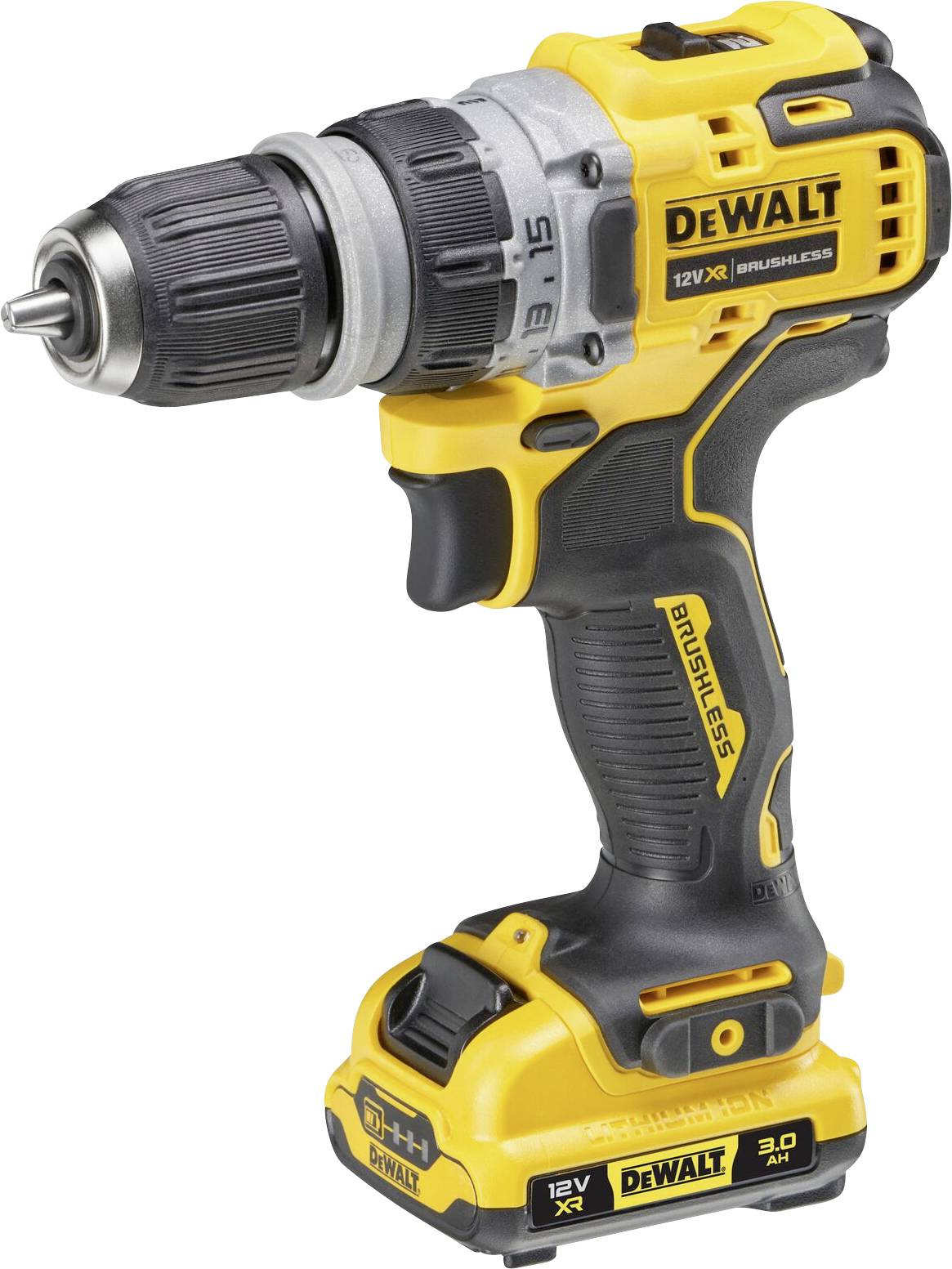 Cordless drill driver with yellow and black design, ergonomic handle, and variable speed control, suitable for various projects.