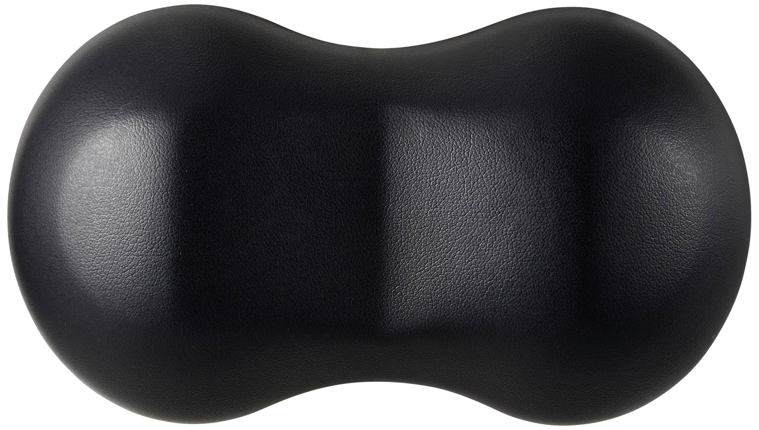 Black peanut massage roller with a smooth surface, for muscle relaxation and massage, viewed from above.