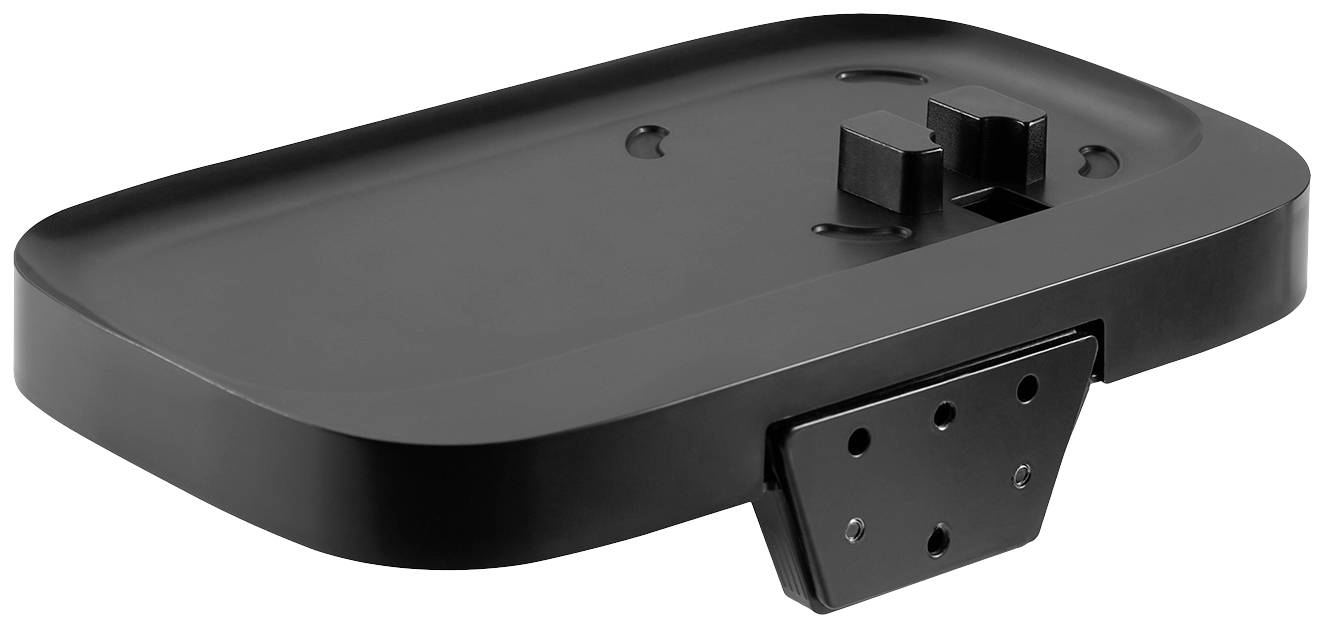 Flat, rectangular black plate with a mounting bracket in the centre and at the bottom edge. Suitable for mounting or securing devices.