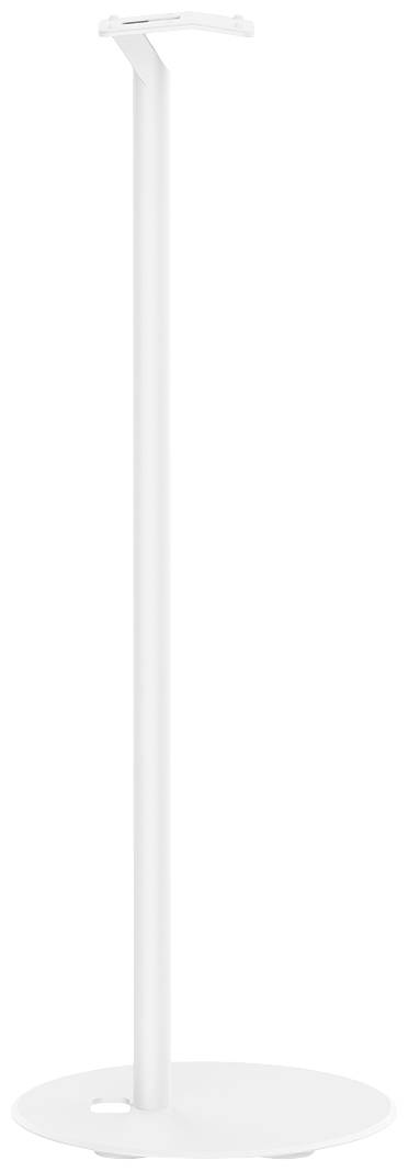 White stand with a slim, tall design and round base, suitable for hanging or presenting objects.