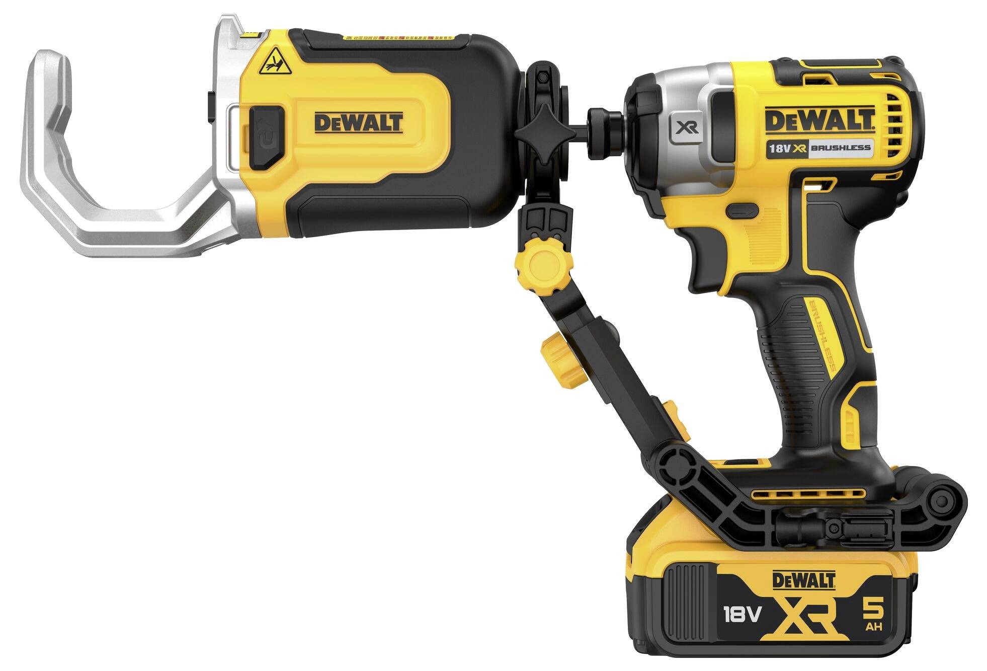A yellow DeWalt cordless power tool with an ergonomic handle and 18V battery, suitable for versatile construction work.