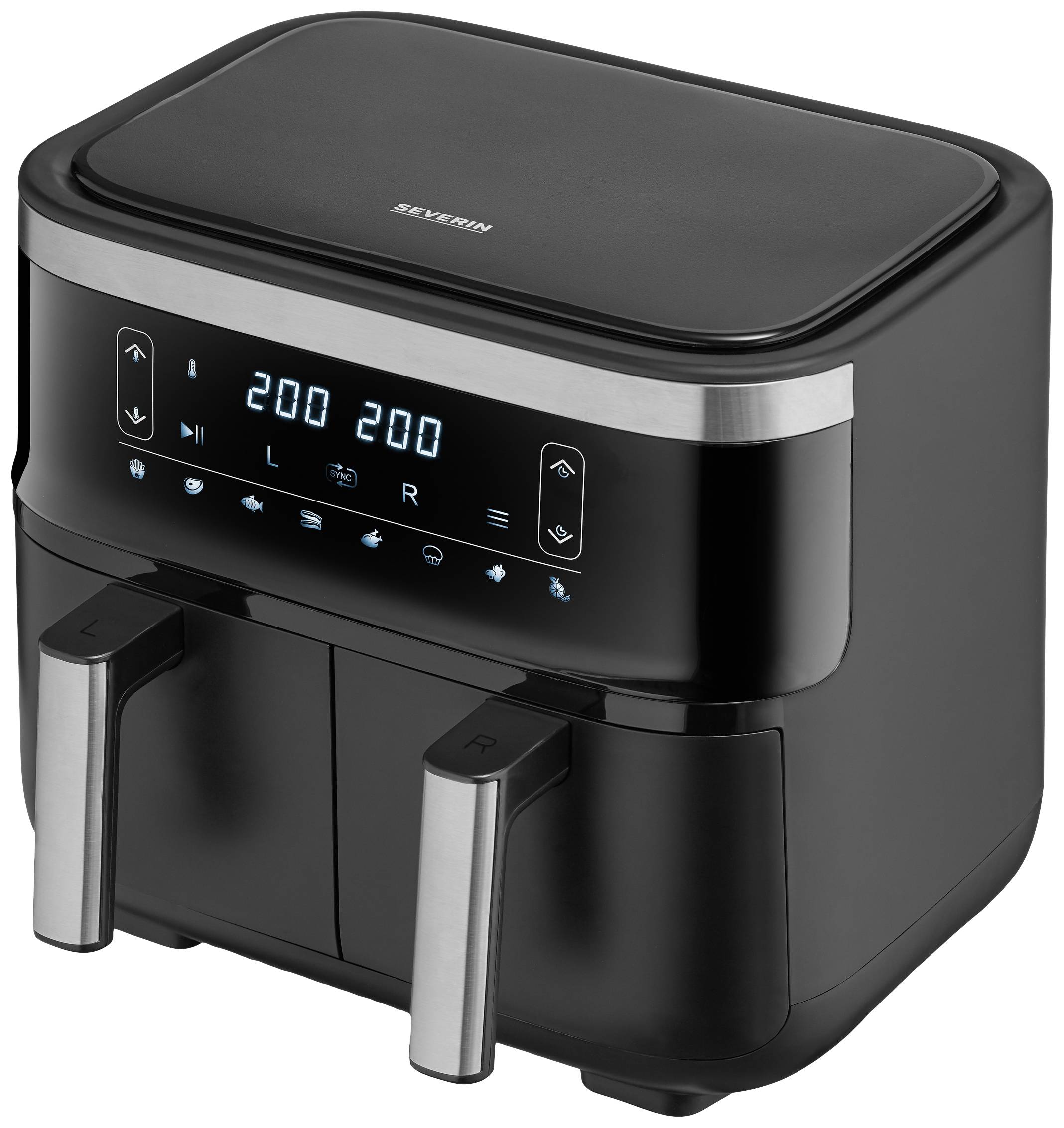 Severin 2453 Twin deep fryer Heat convection, Overheat protection, Timer function Black, Silver