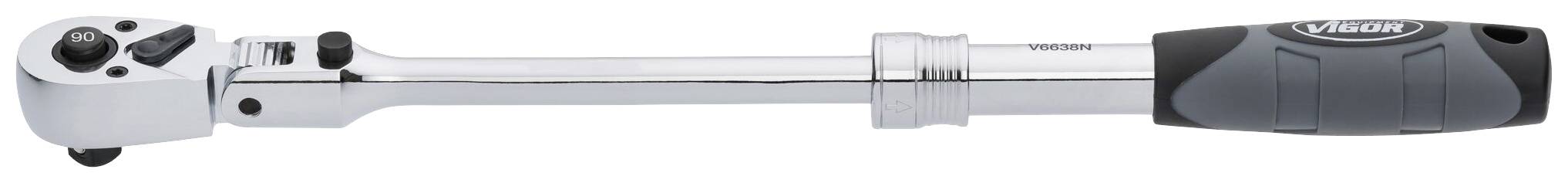 Torque wrench with adjustable handle and ratchet mechanism, primarily used for precisely tightening screws and nuts.