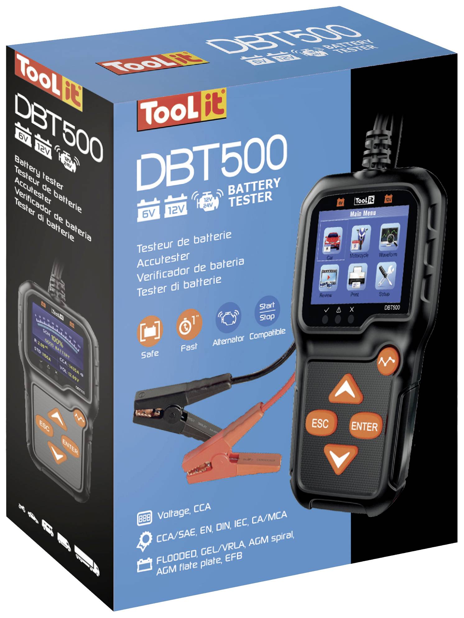 Toolit DBT500 Car battery tester 6 V, 12 V Battery tester, Alternator control, Charge monitoring 140 mm x 80 mm x 20 mm
