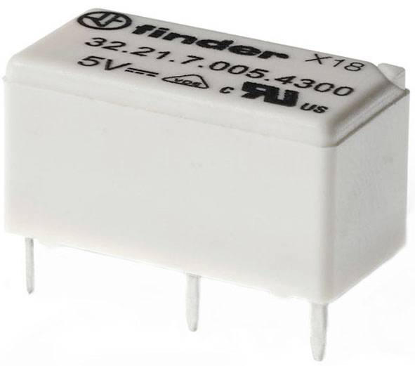 A white Finder relay with '5V' printed on it and certifications underneath, showing three connection pins at the bottom.