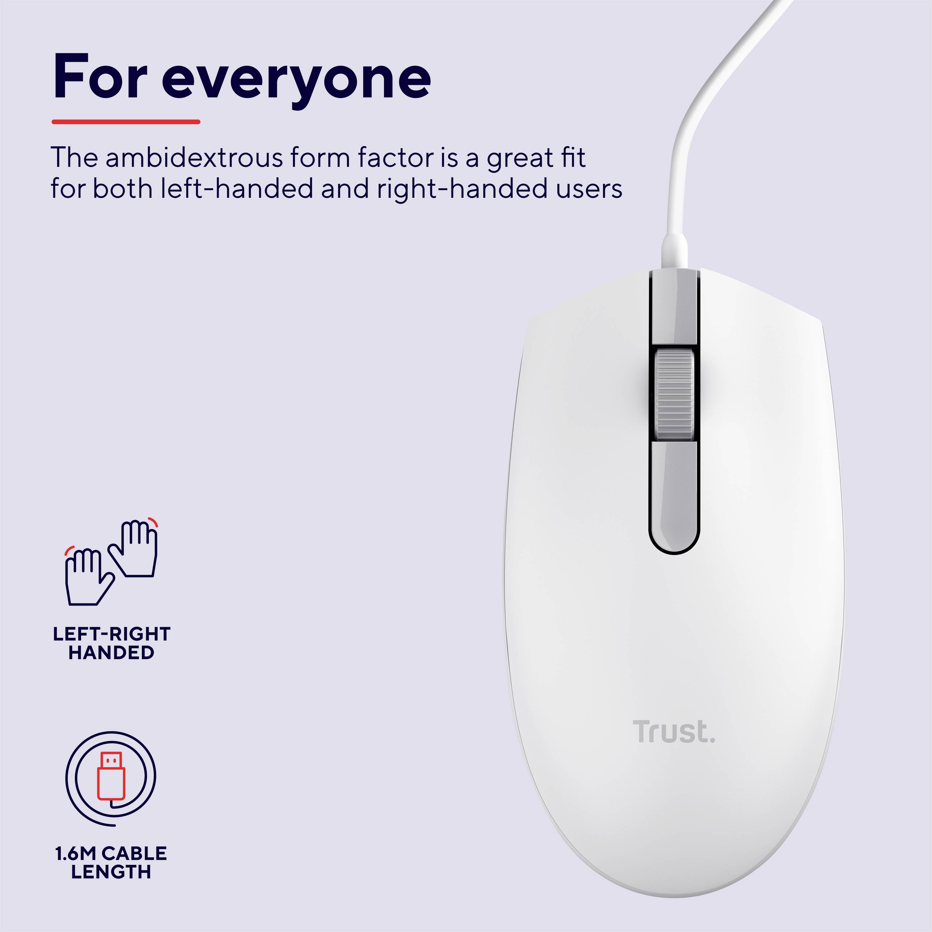 Trust TM-101W Mouse USB Optical White 3 Buttons 1200 dpi Built-in scroll wheel