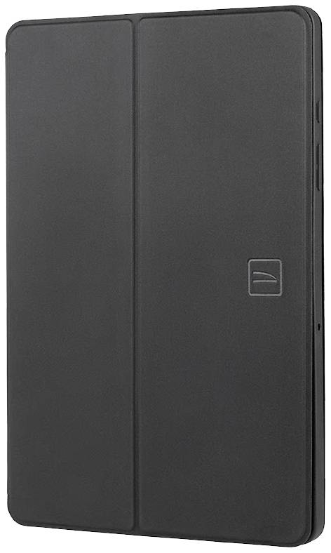 Black tablet case with minimalist design and brand logo on the front.