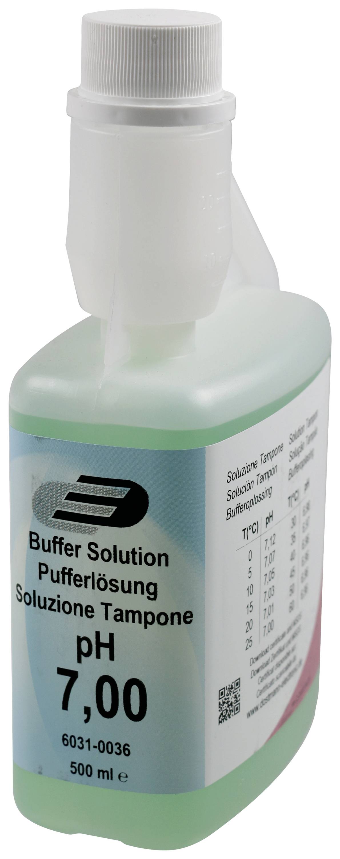 Bottle containing 500 ml of buffer solution, pH value 7.00.