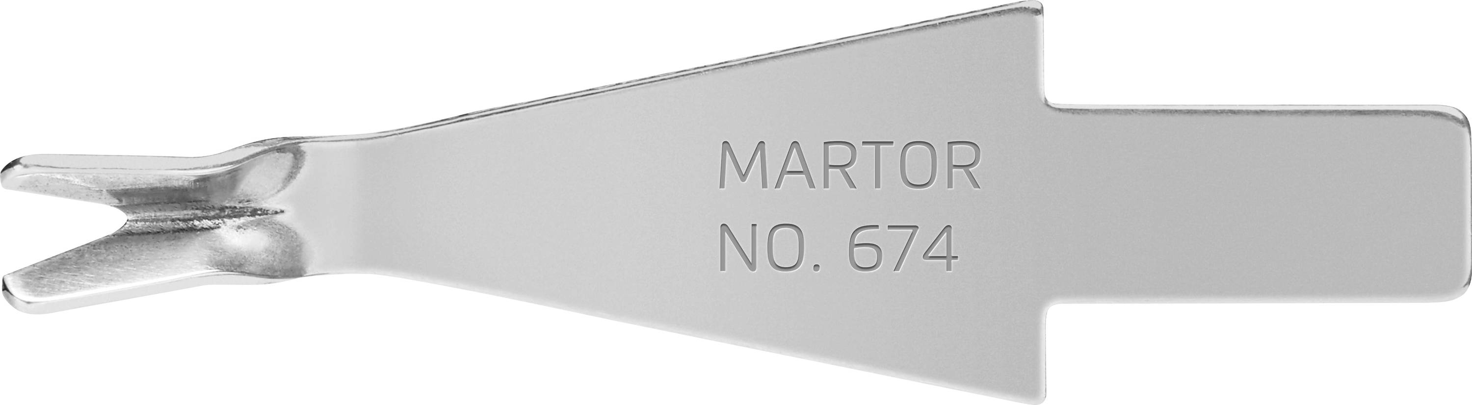 Metal blade with the inscription 'MARTOR NO. 674', specialised for precise cutting.