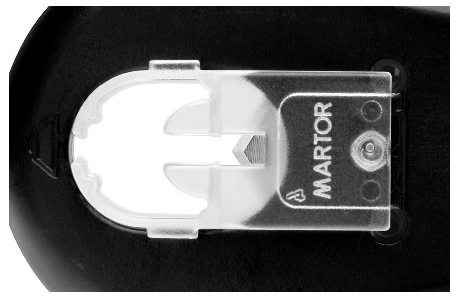 Replacement blade holder for a safety knife with a transparent plastic cover and 'MARTOR' print.