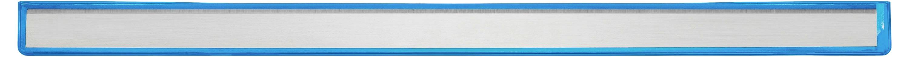 A slim blue gradient with an empty, silver central field.