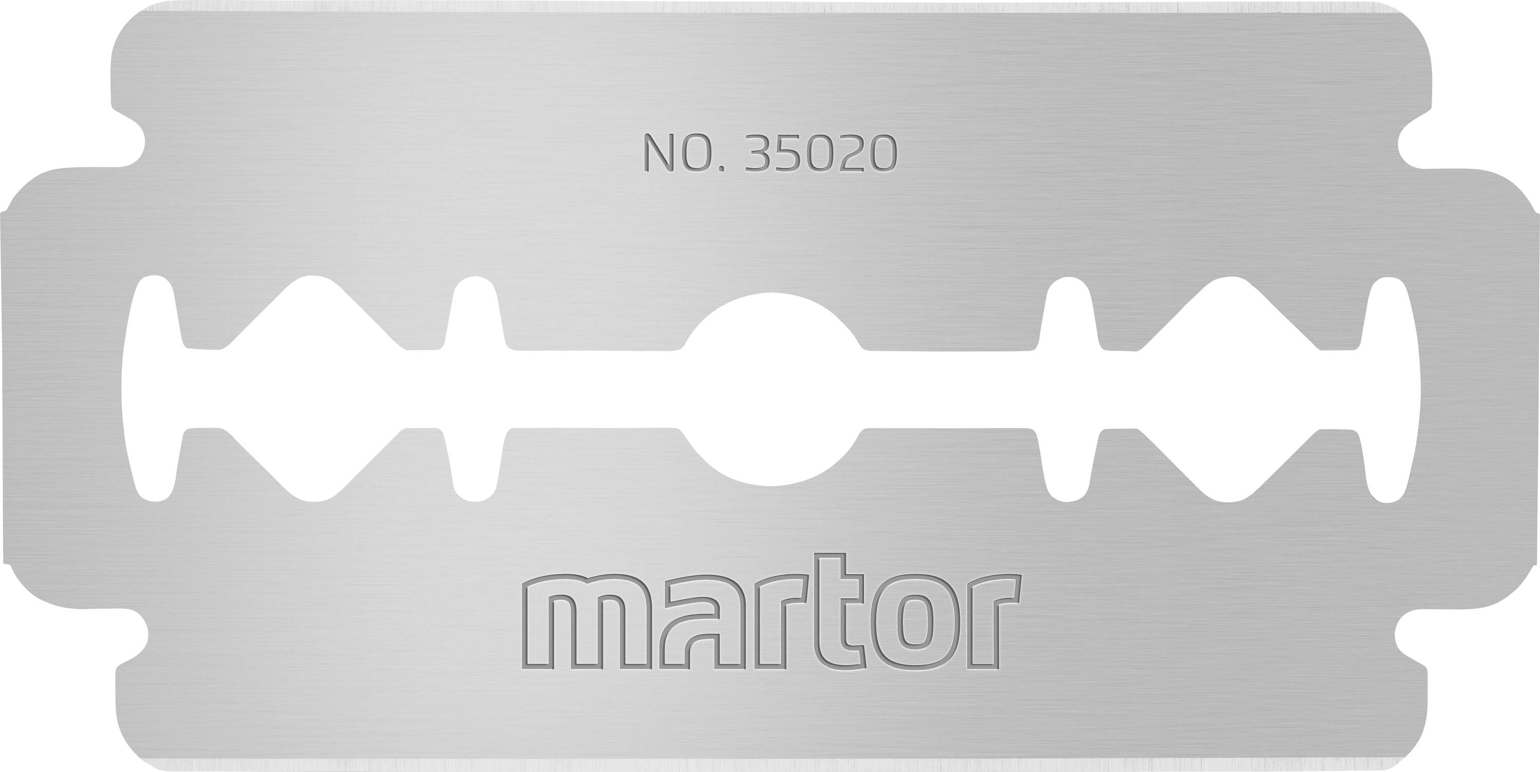 Metal razor blade with inscription 'NO. 35020' at the top and 'martor' at the bottom.
