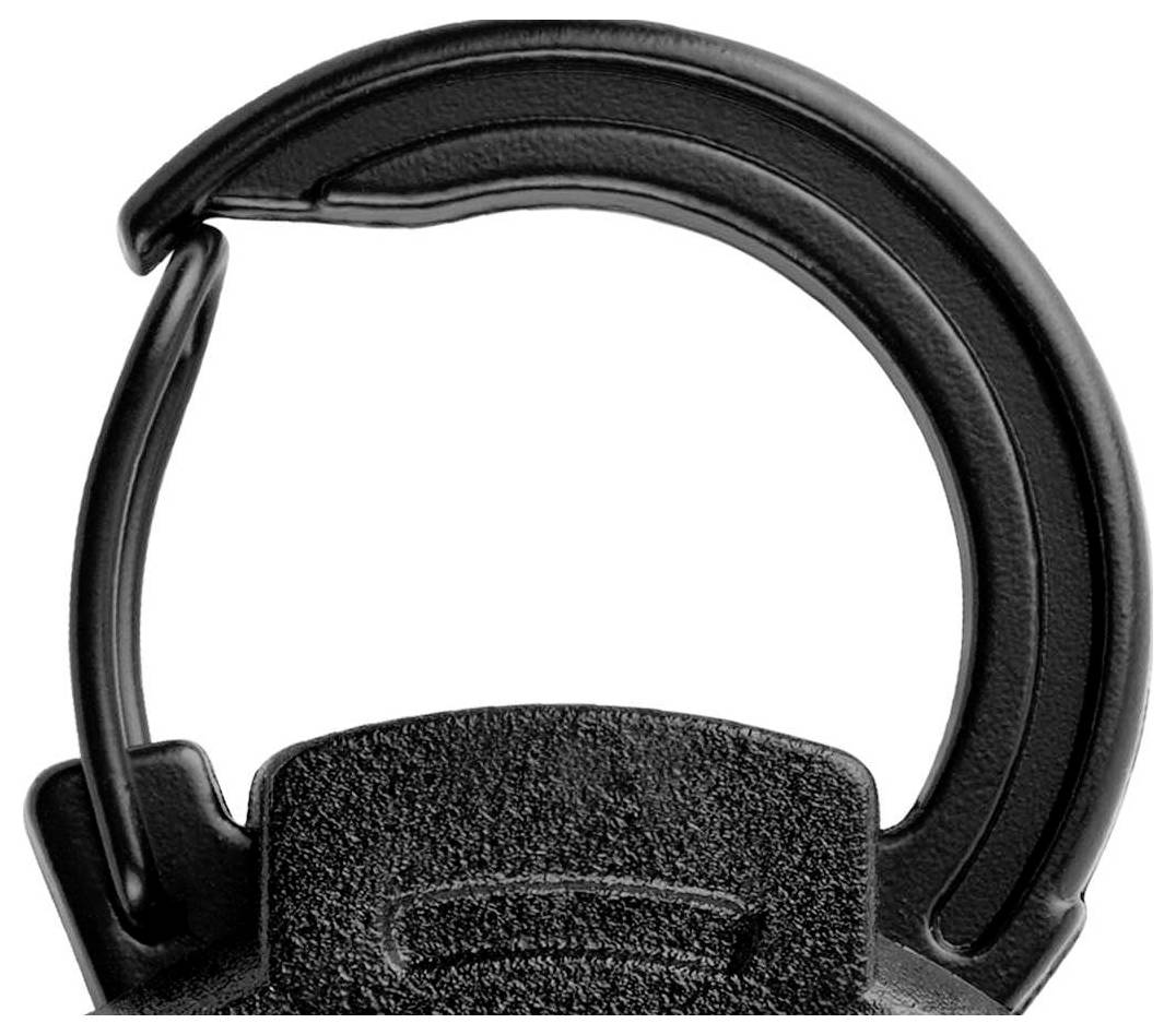 A black plastic end cap with an open tab, suitable for easy removal or insertion of lenses or filters.