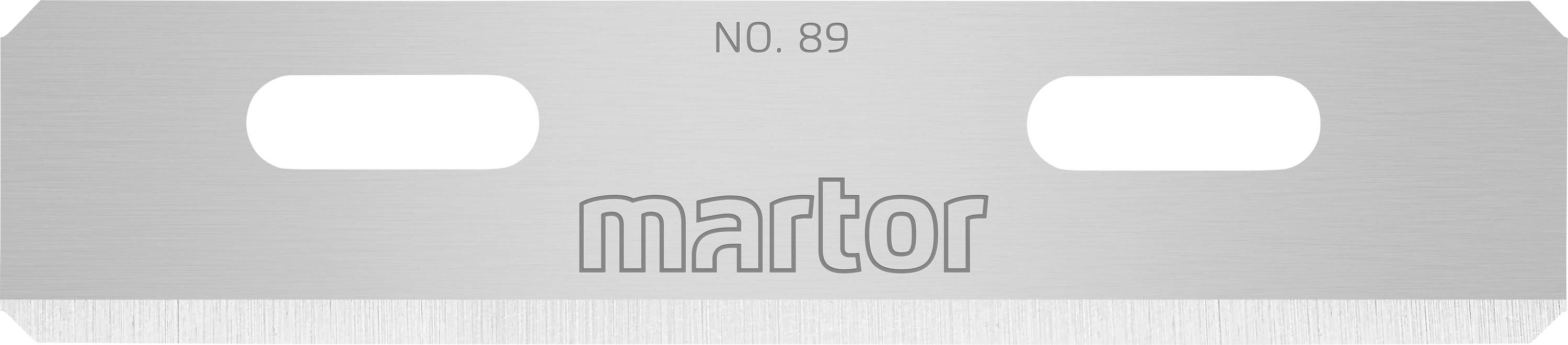 Blade by 'martor' brand, model number 89, with two oval holes.