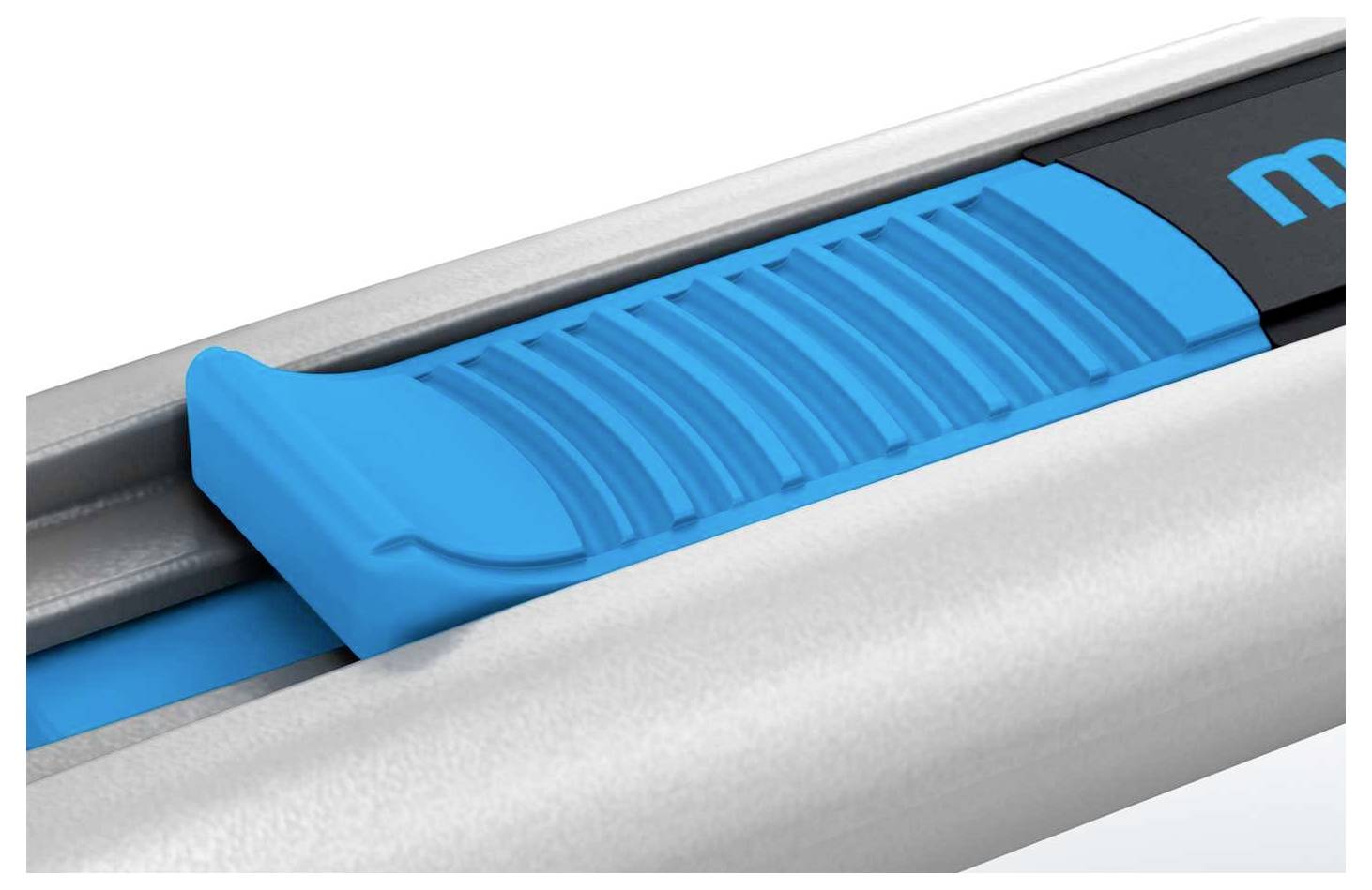 A blue sliding control on a silver tool handle indicates a non-slip grip area for secure handling.