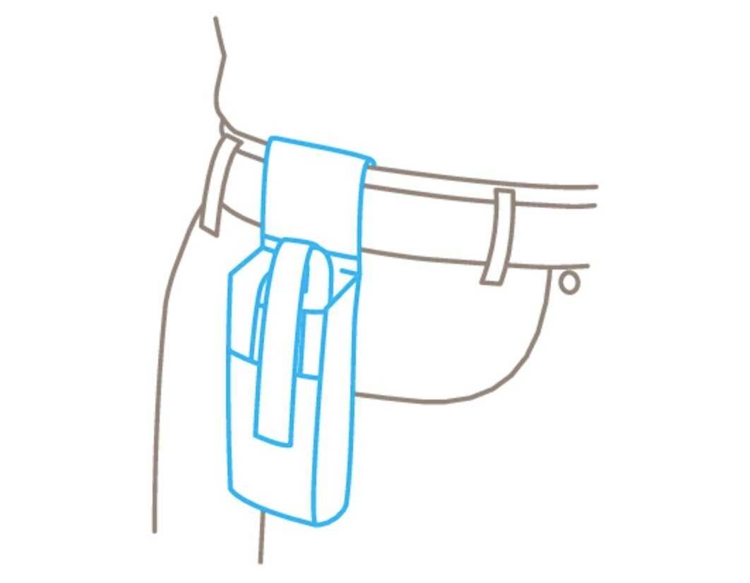 Figure shows a sketch of a case or holster attached to a belt that holds a device or tool.