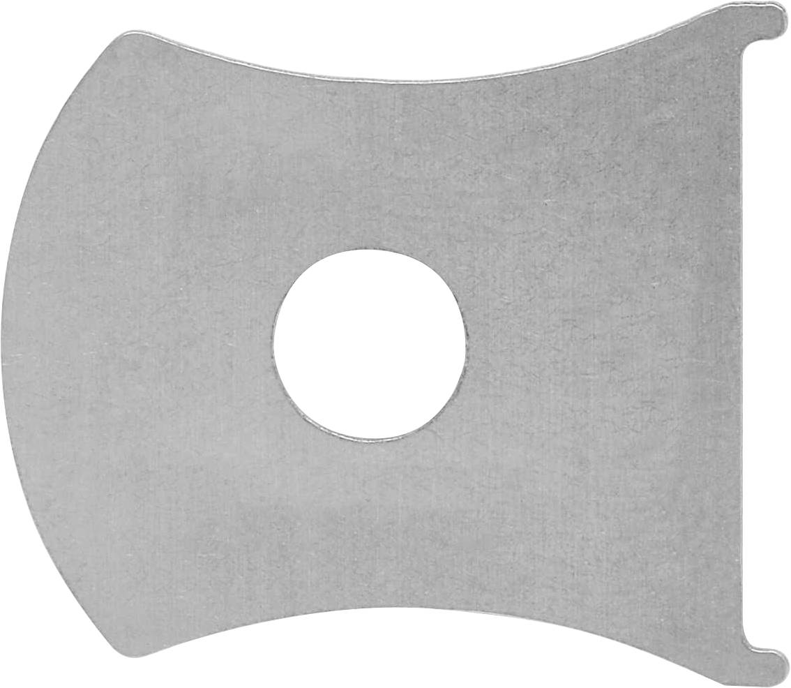 A silver metal component with a large circular recess in the centre, likely a fixing or connecting element.