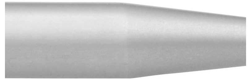 Close-up of a silver pen nib on a white background.