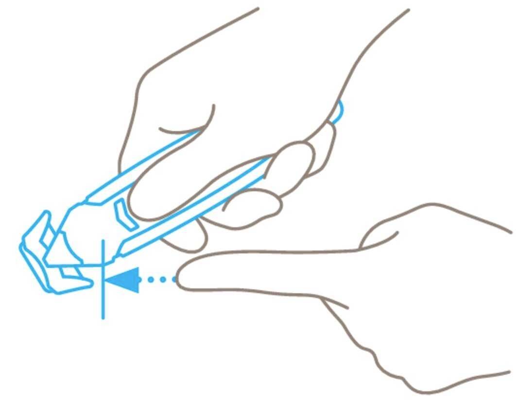 Drawing of a hand cutting a fingernail with nail scissors.