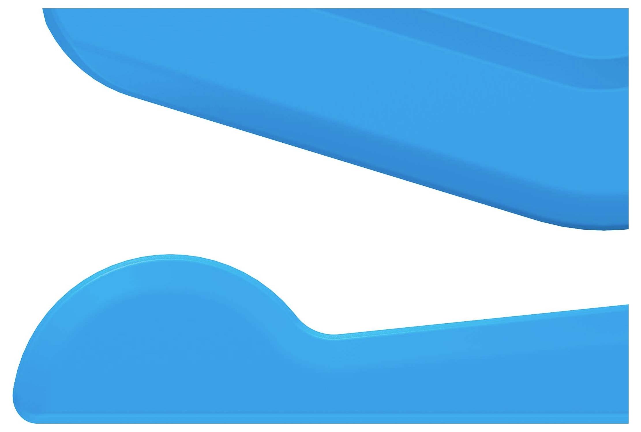 Abstract blue shapes on a white background, one with curved edges.