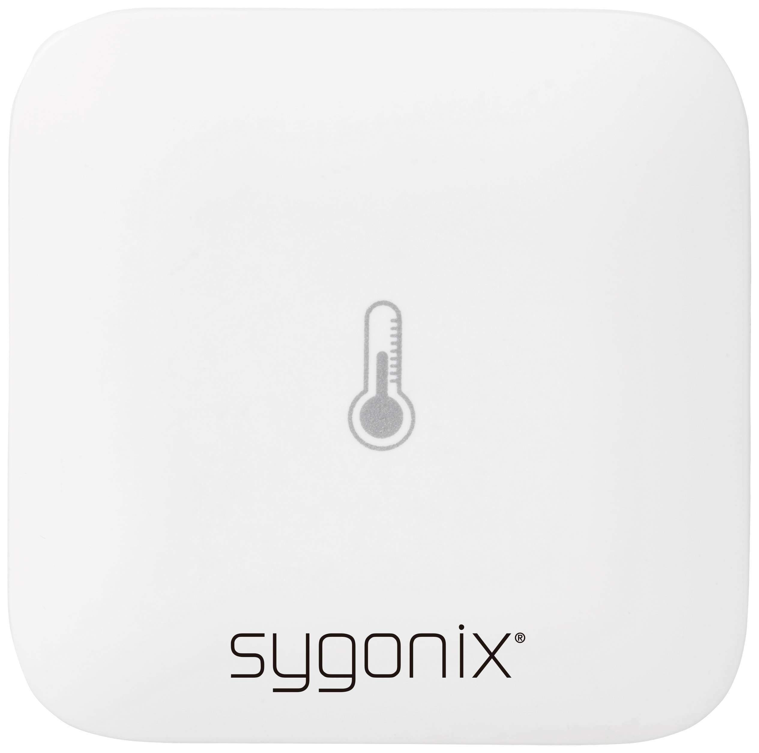 White square device with a thermometer icon in the centre and the brand name 'sygonix' at the bottom.