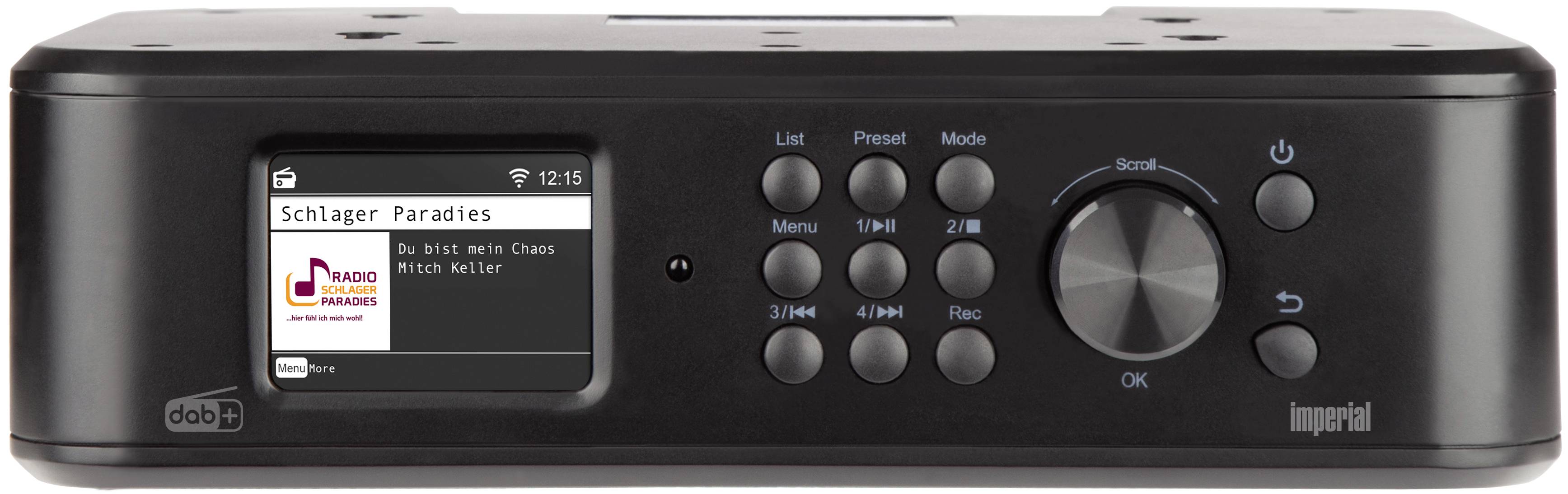 Black DAB+ radio with display. On the screen, 'Schlager Paradise' and the track 'You Are My Chaos' by 'Ulli Bastian' are displayed.