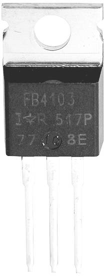 Semiconductor component with a black plastic housing and three metal pins. Inscription: FB4103, IR 517P.