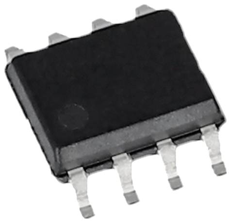 A black, rectangular microchip with eight metal pins protruding from the sides. The chip is shown against a white background.