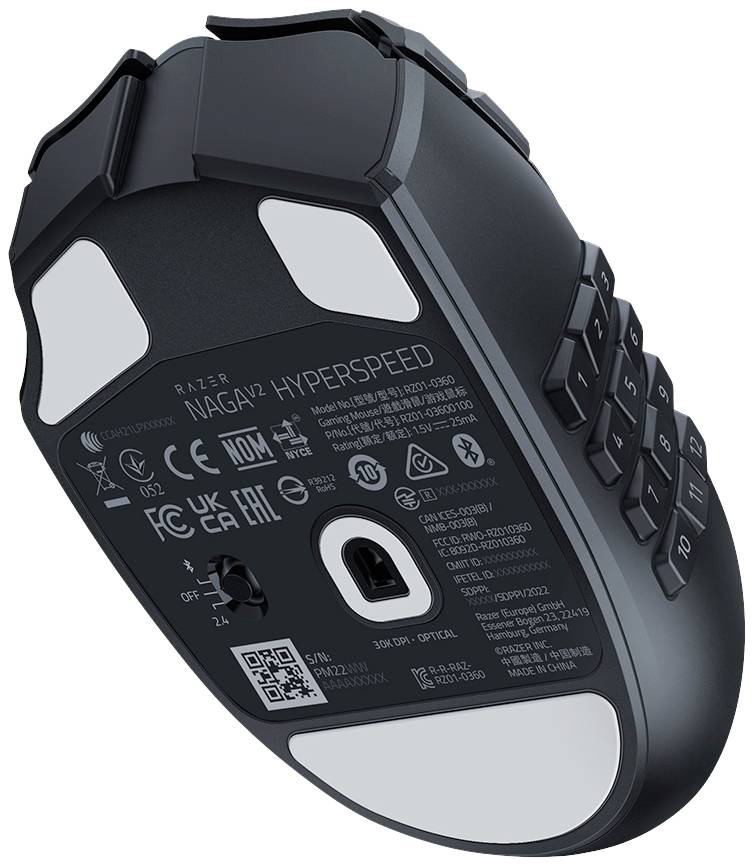 RAZER Naga V2 HyperSpeed Ergonomic gaming mouse Bluetooth®, Radio Optical Black 21 Buttons 30000 dpi Ergonomic