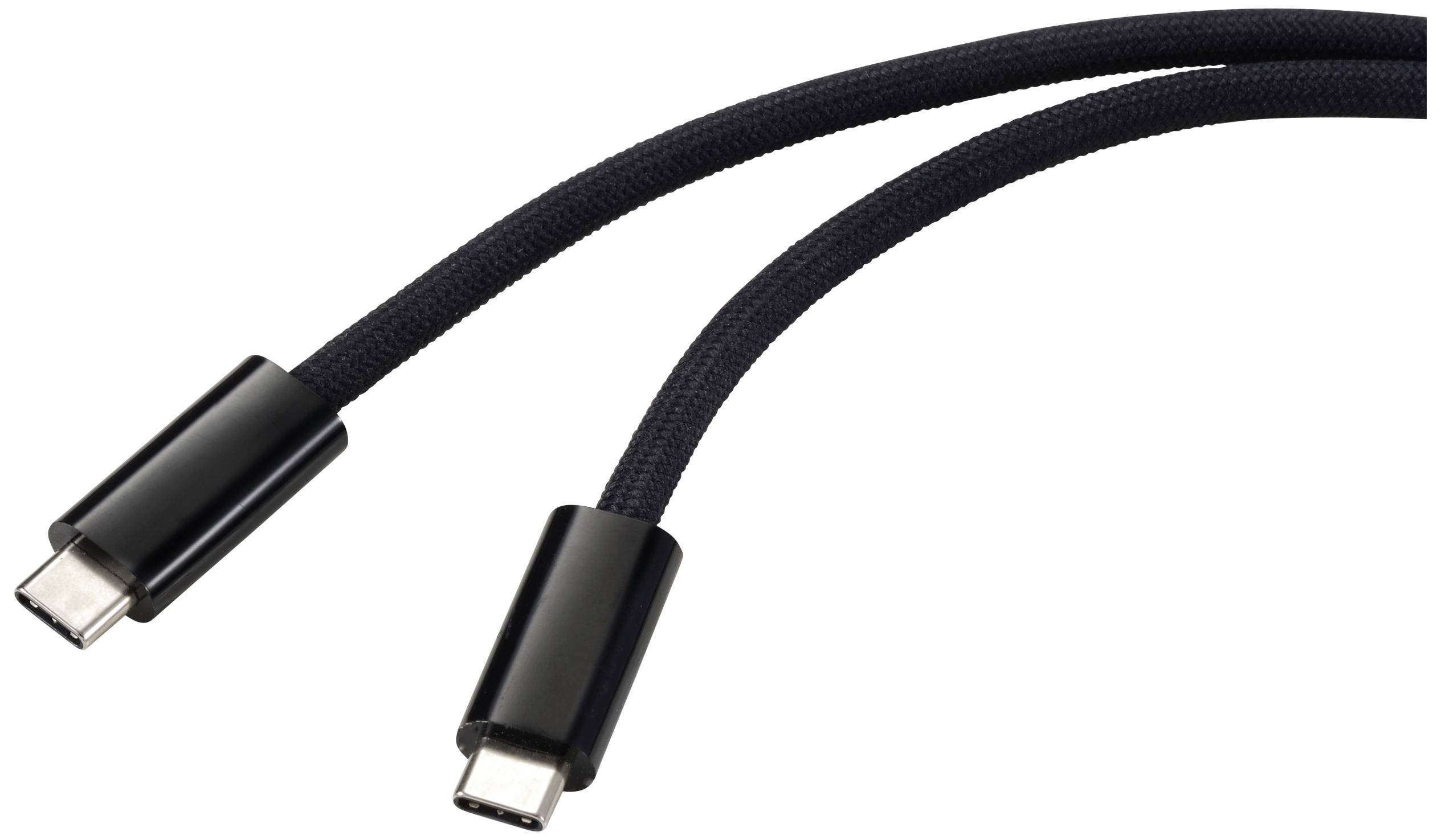Two braided USB-C cables with black connectors lie side by side.