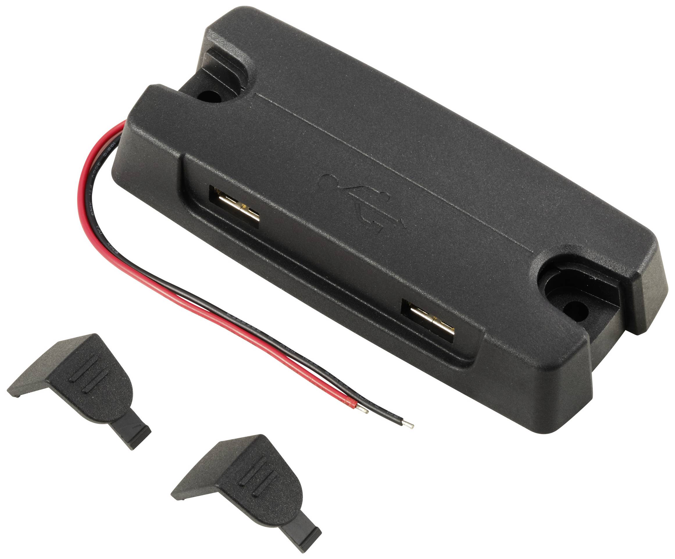 A black USB port with cables and two covers, suitable for installation in devices or enclosures.