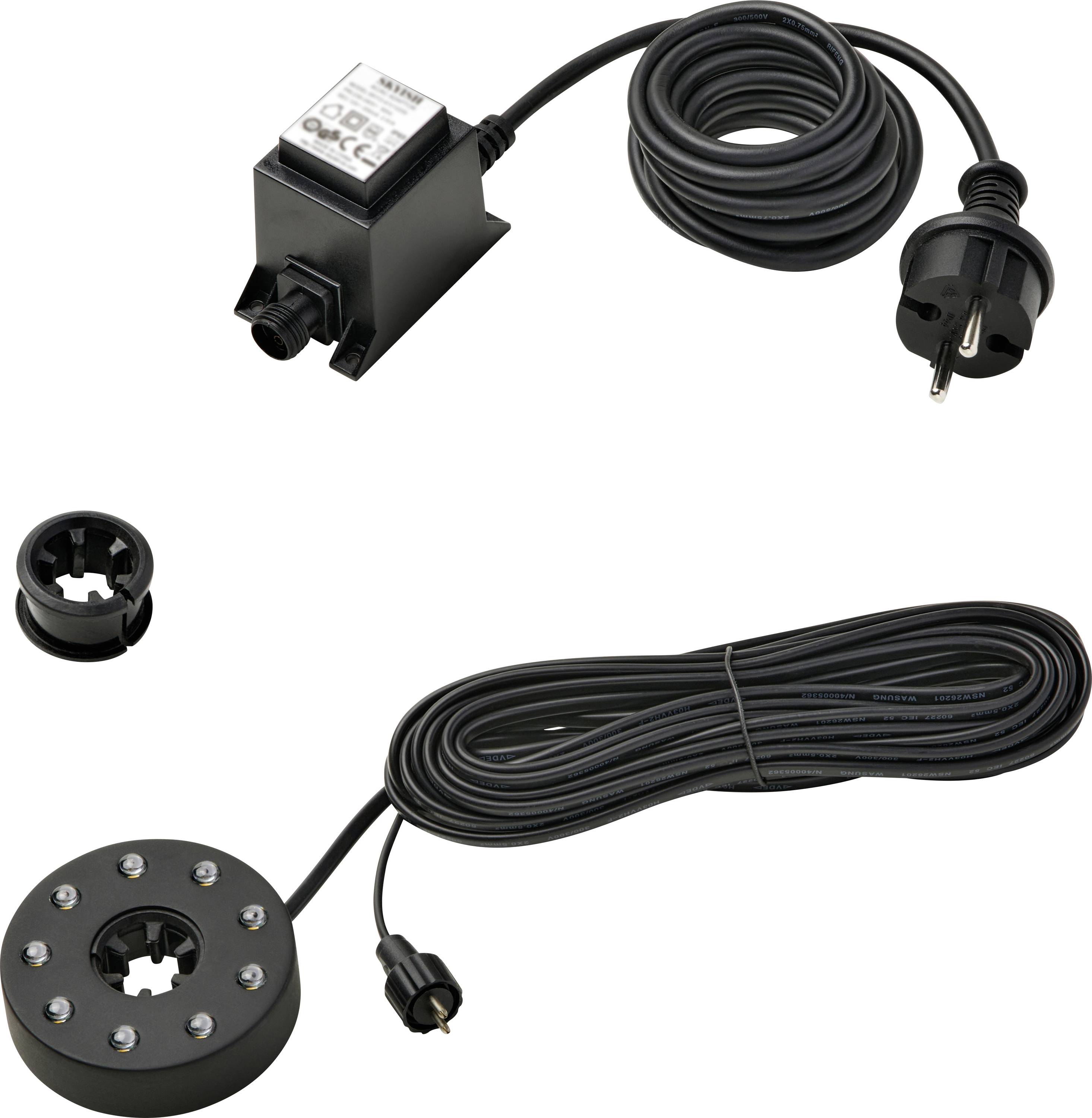 'Moonlight' ring light with Black Series transformer plug and cable included; suitable for indoor and outdoor use.