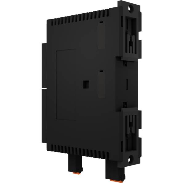 Black, rectangular device with rounded edges and multiple connection ports. Suitable for industrial applications.