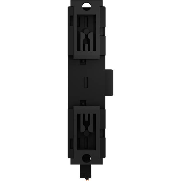 A black, rectangular electronic component with rails and mountings, possibly part of a switching system.