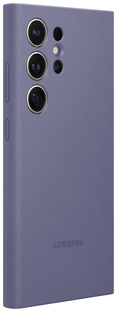 A modern smartphone with three camera lenses and an LED flash. Outer casing in matte blue, side view.