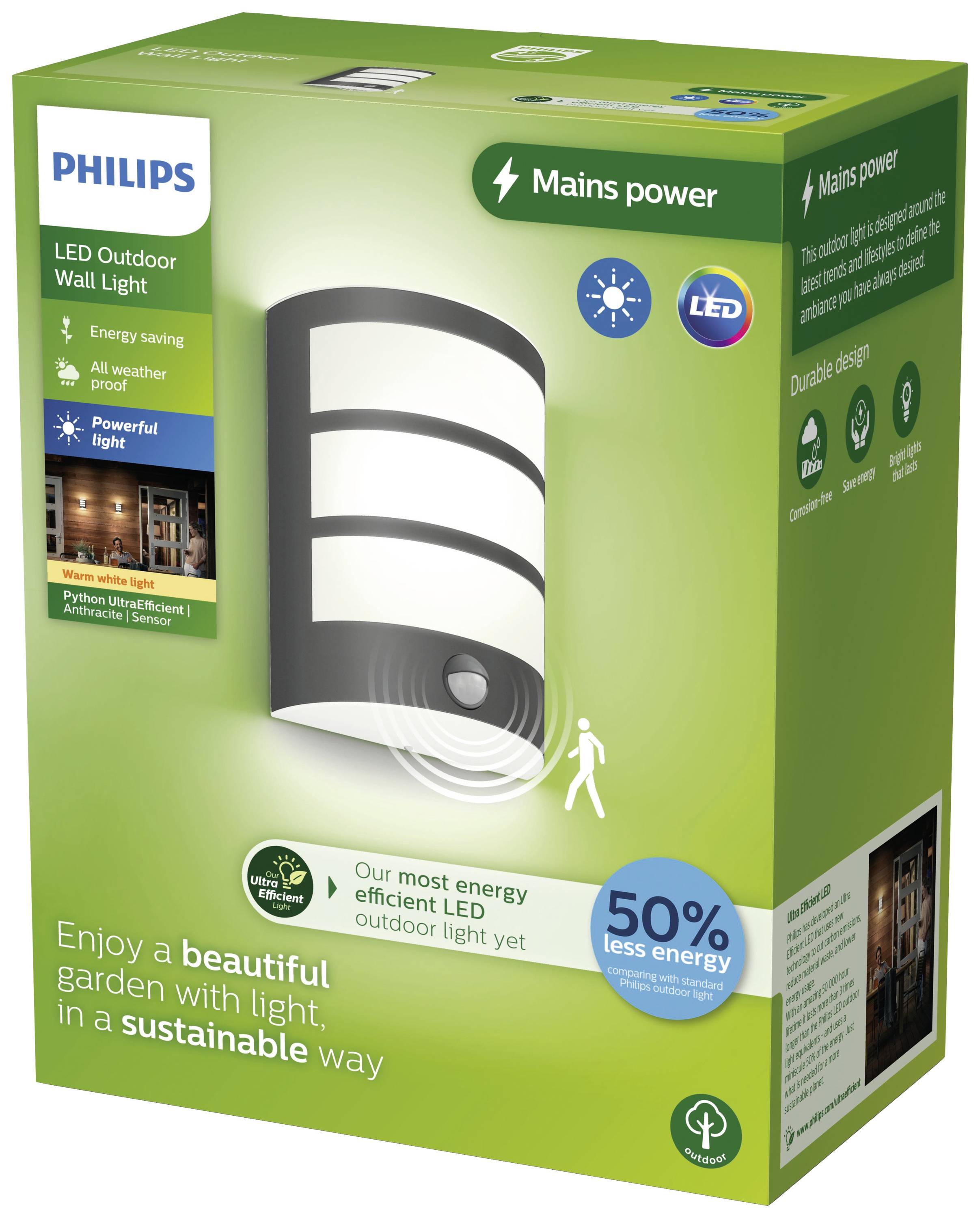 Philips LED Python 8720169269194 LED outdoor wall light (+ motion detector) LED (monochrome) 3.8 W Anthracite