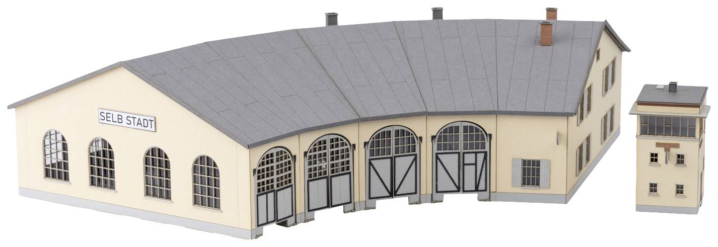 MiniTrix 66341 N Ring locomotive shed "Self" and signal tower "Self-City"