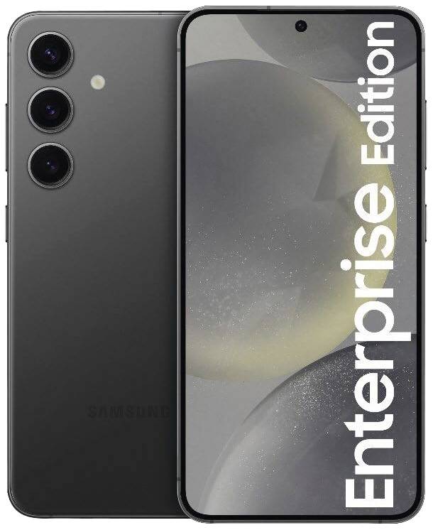 A black smartphone with three cameras on the back. The screen displays the words 'Enterprise Edition'.
