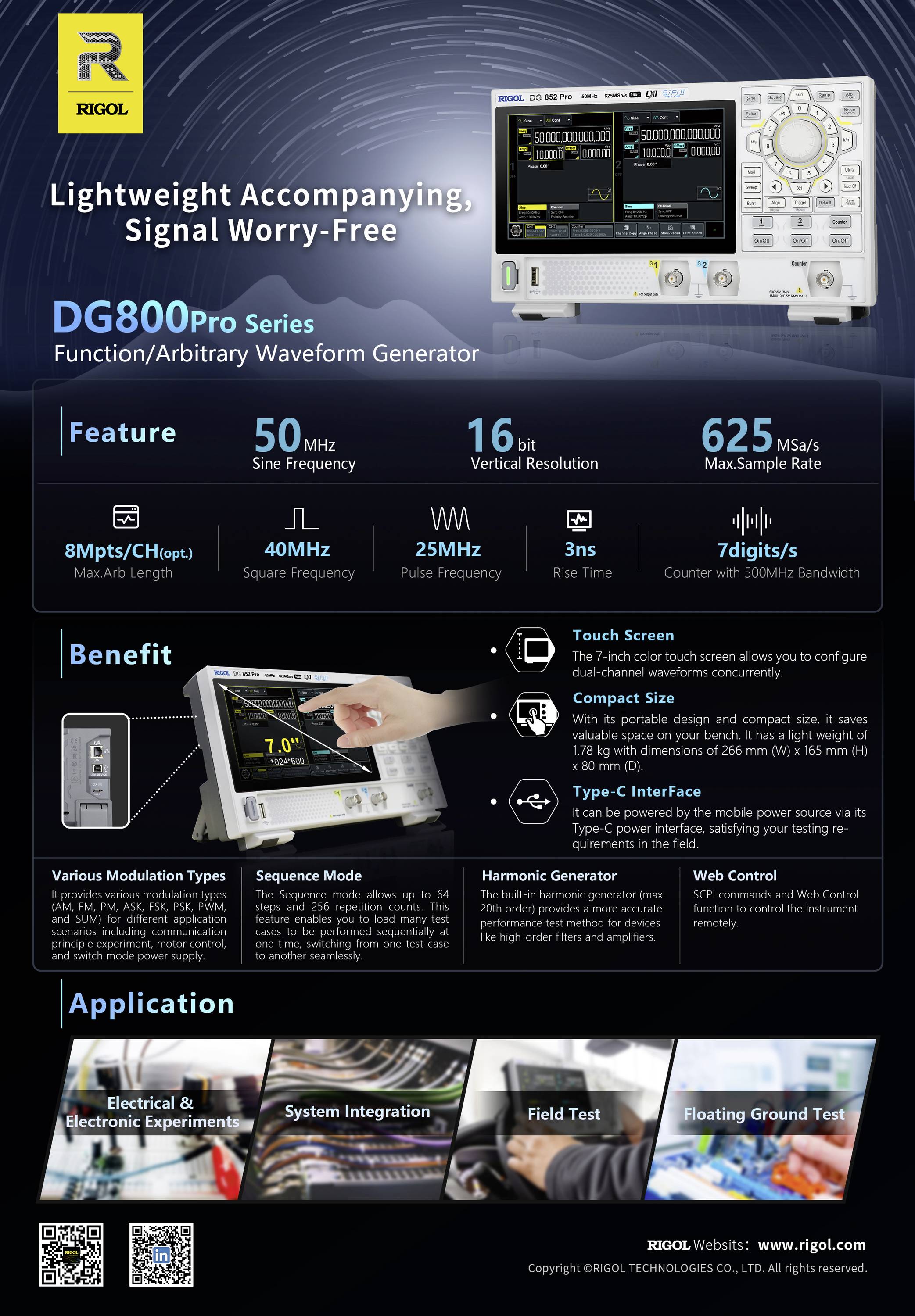 Rigol DG852 Pro Mains-powered 1 µHz - 50 MHz 2-channel Sinus, Rectangle, Ramp, Pulse, Arbitrary, Noise