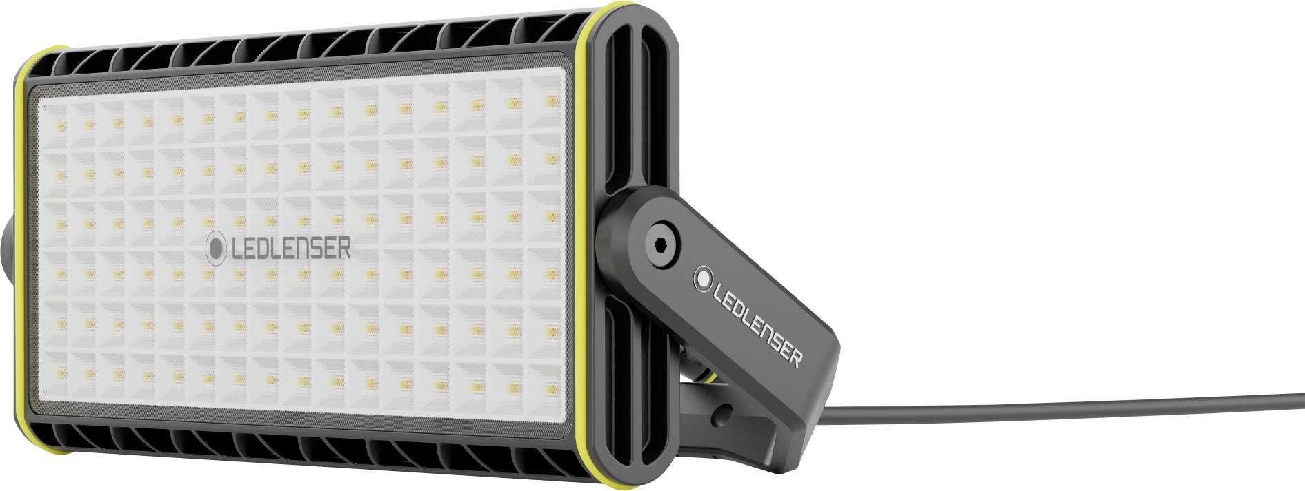 A rectangular LED light with numerous small LED diodes, marked with 'LEDLENSER', attached to an adjustable tripod arm.